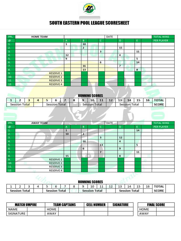 South Eastern Pool League Scoresheet | PDF | Chess Theory | Chess