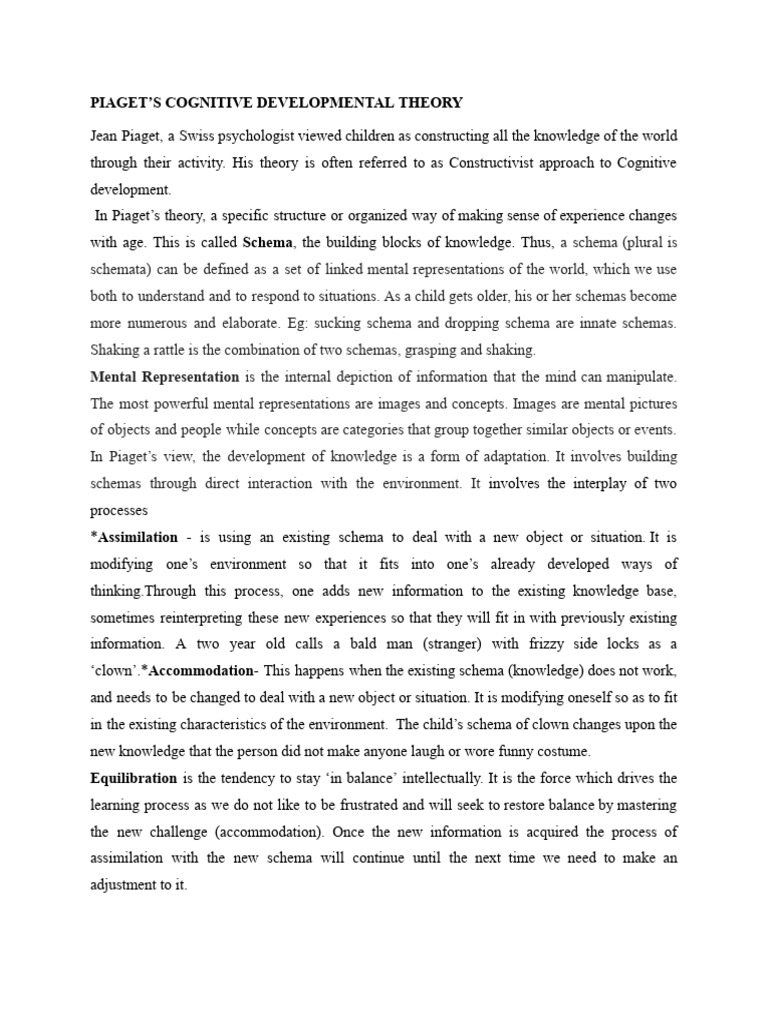 Piaget's Stages of Cognitive Development | PDF | Schema (Psychology ...