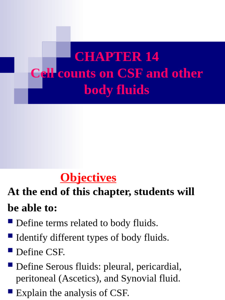 CSF and Body Fluid Cell Counts Guide | PDF | Cerebrospinal Fluid ...