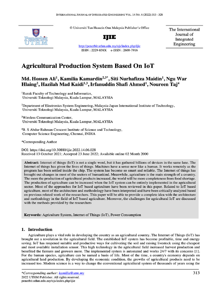 View of Agricultural Production System Based on IOT | PDF