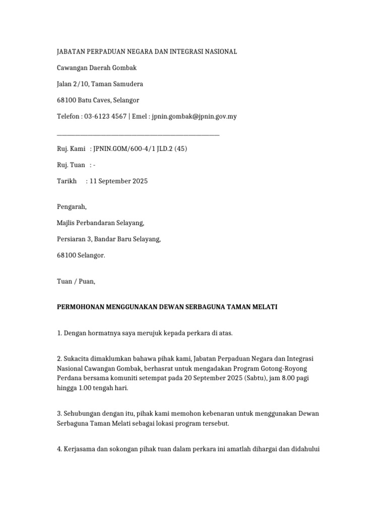 Contoh Surat Rasmi Kerajaan | PDF