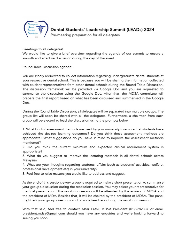 Dental Students Leadership Summit 2024 | PDF
