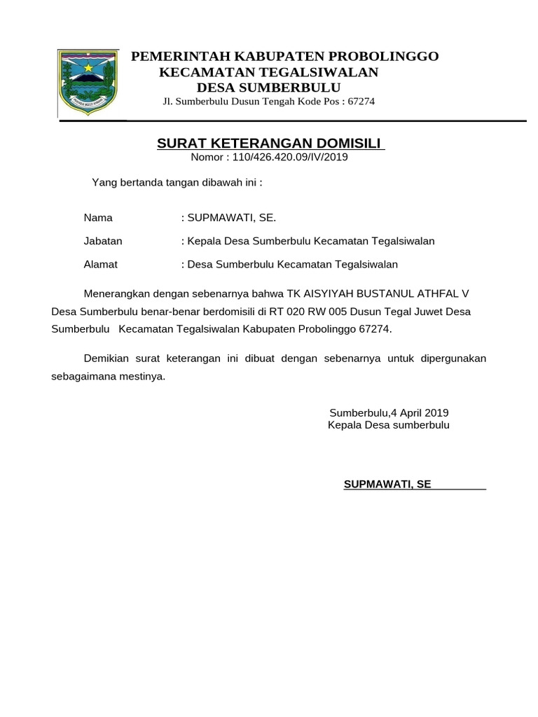 Surat Keterangan Domisili | PDF