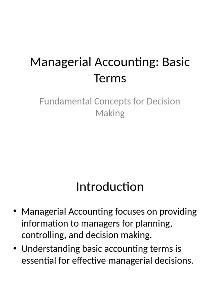 Managerial Accounting Basic Terms Presentation | PDF