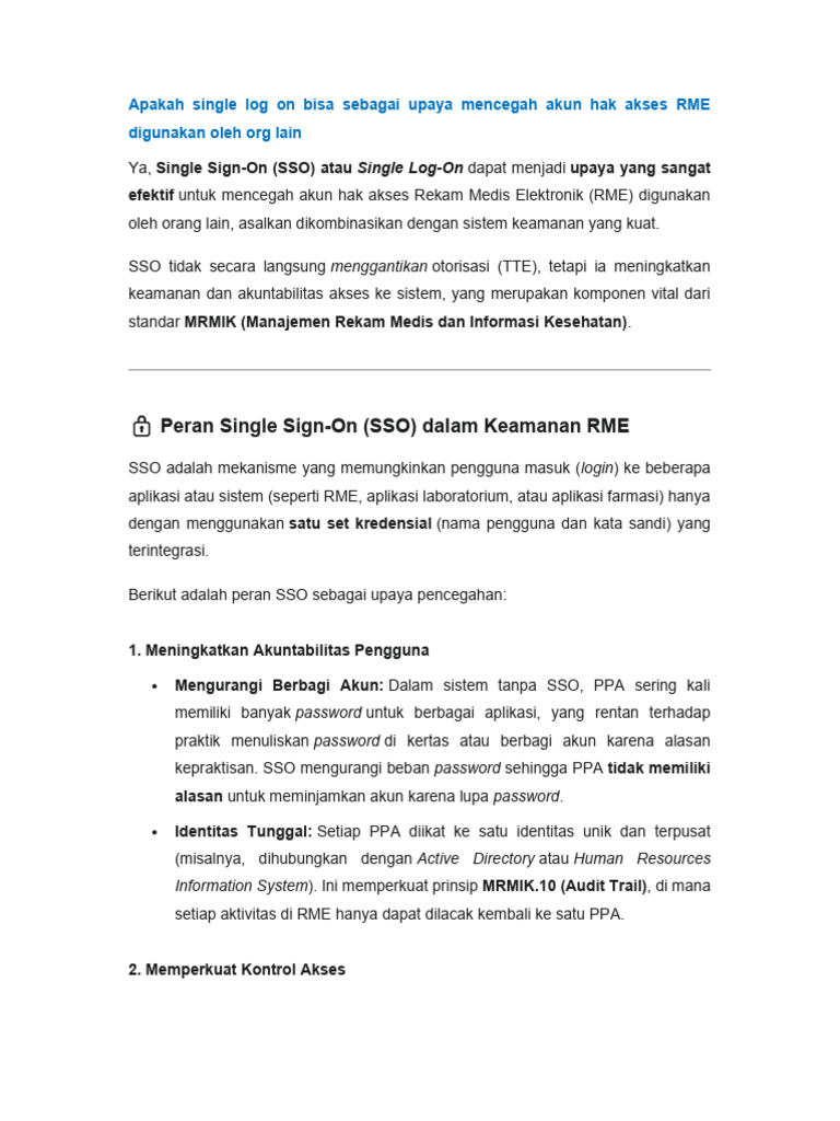 Keamanan RME: Peran Single Sign-On | PDF