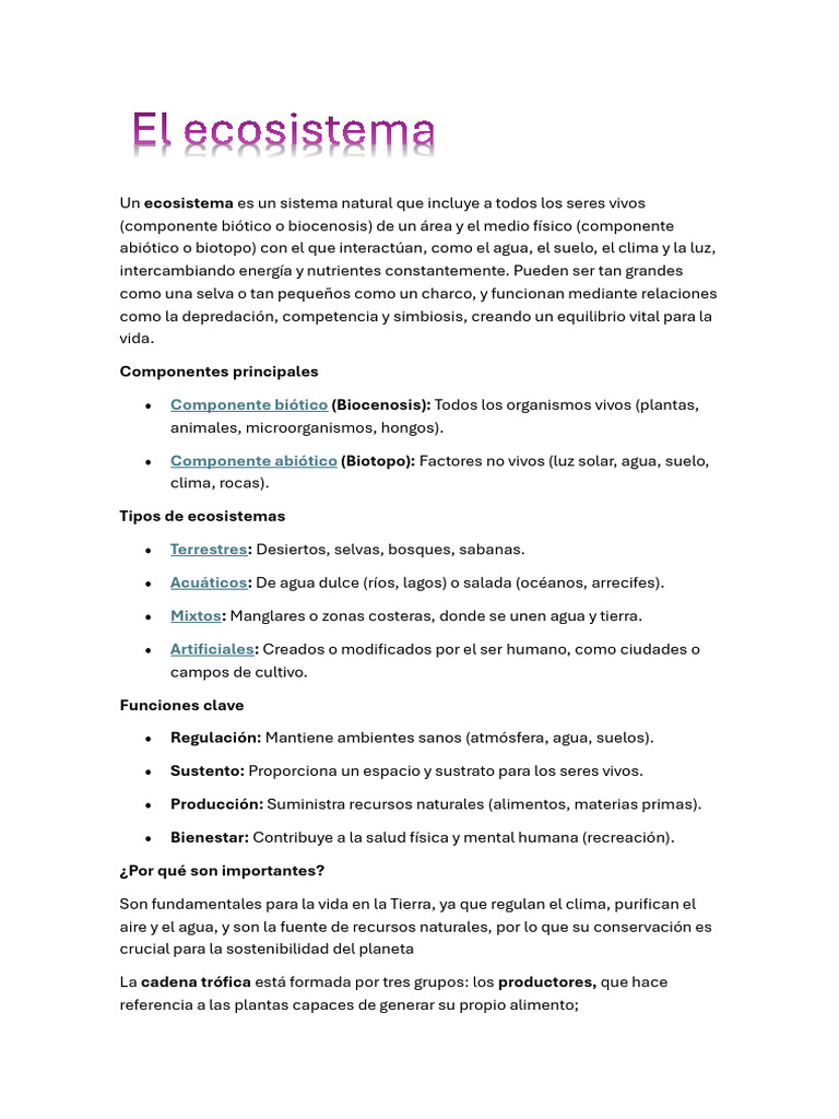 Importancia y Tipos de Ecosistemas | PDF | Ecosistema | Suelo