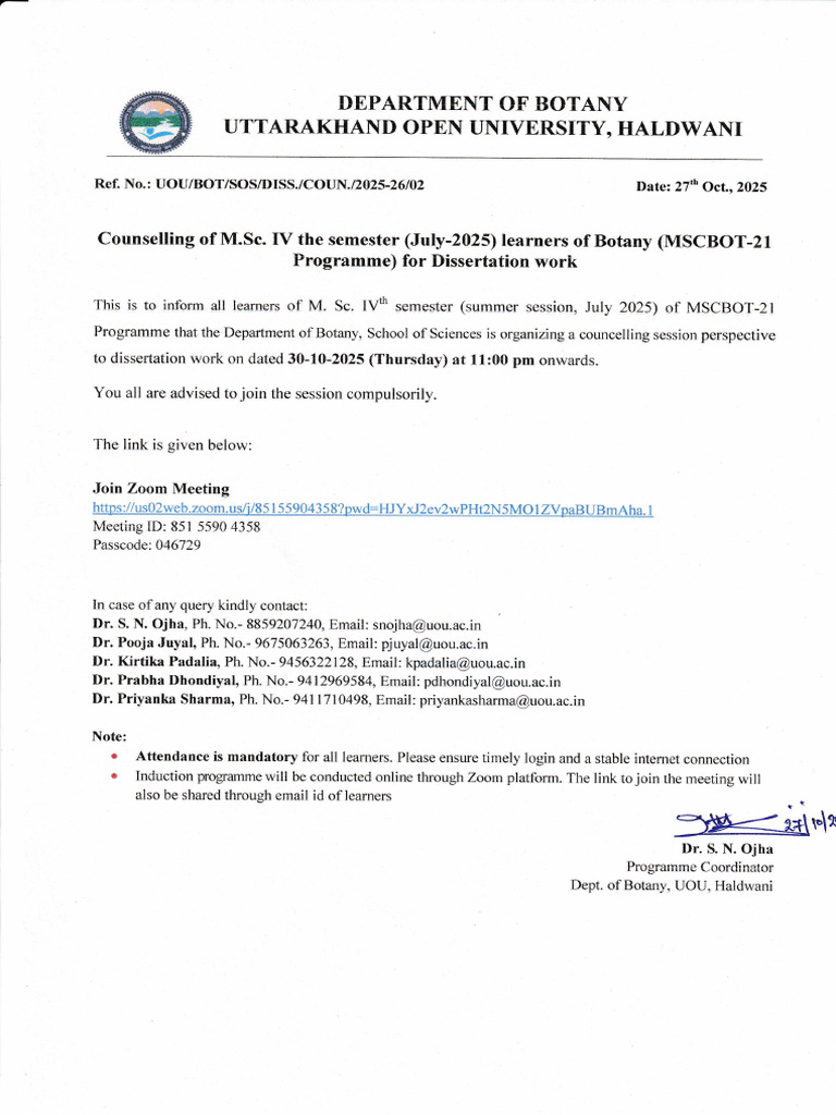 M.Sc. Botany Dissertation Counseling Session | PDF