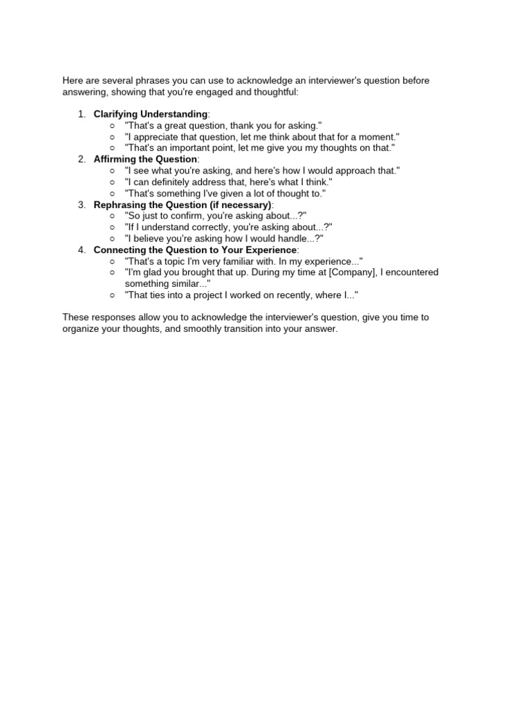 Effective Interview Response Phrases | PDF