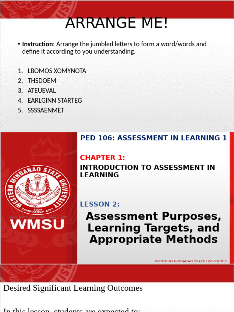 Classroom Assessment and Learning Targets | PDF | Educational ...