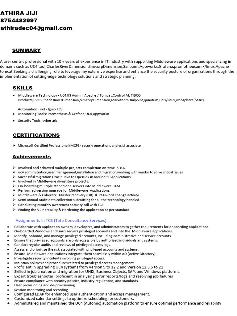 Athira Jiji Resume 1886690 | PDF | Apache Http Server | Linux