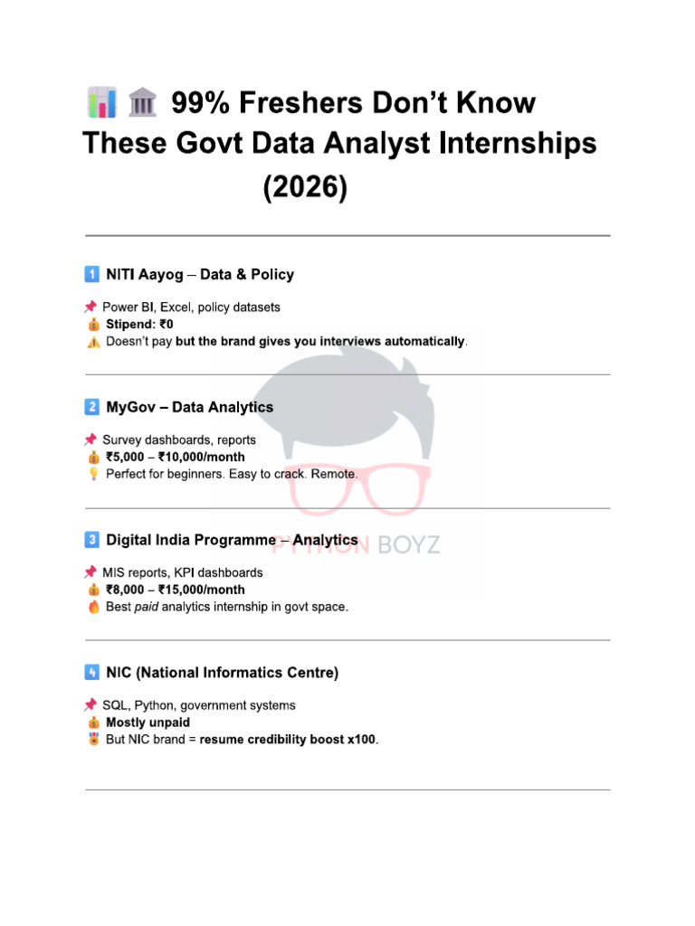 Govt Data Analyst Internship 2026 | PDF