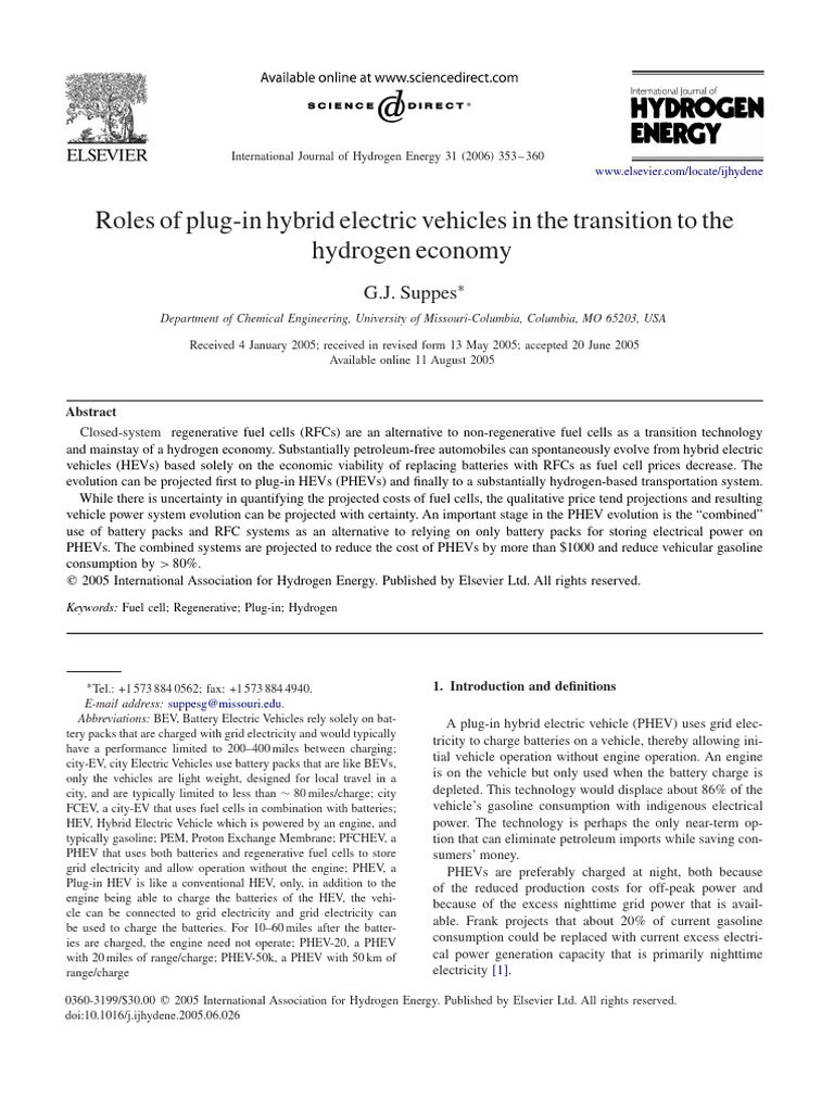 PHEVs and the Hydrogen Economy Transition | PDF | Plug In Hybrid | Fuel ...