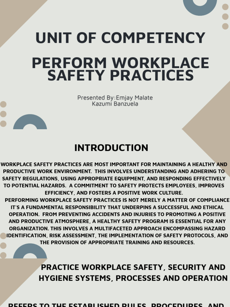Workplace Safety Practices Guide | PDF | Safety | Occupational Safety ...