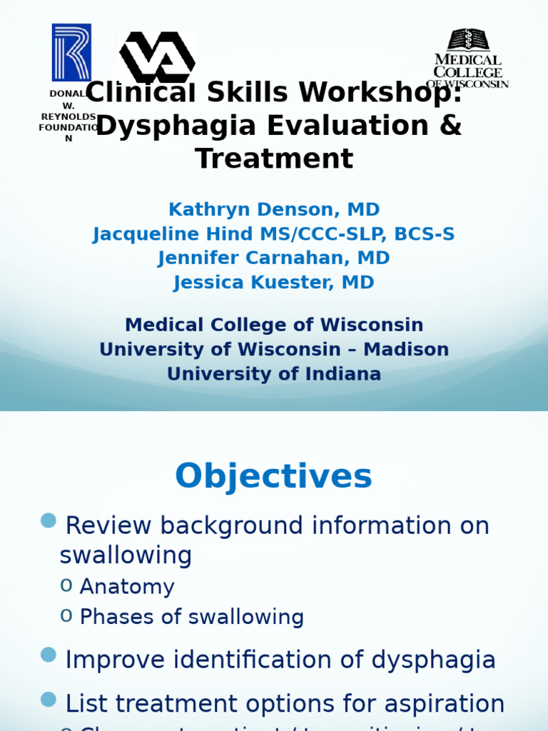 Dysphagia Evaluation & Treatment Workshop | PDF | Clinical Medicine ...