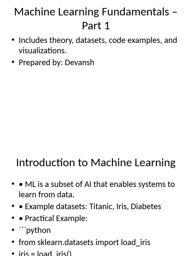 Machine Learning Part1 Fundamentals DataPrep | PDF | Machine Learning ...