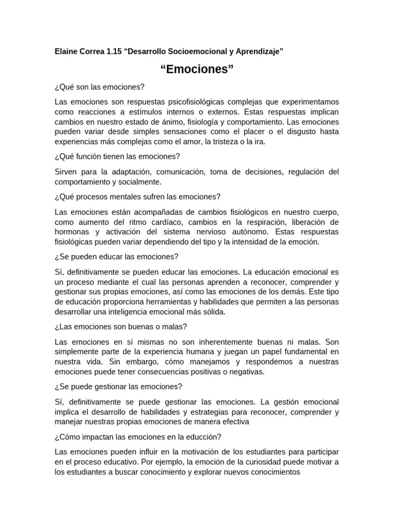 Emociones y su Impacto en el Aprendizaje | PDF | Las emociones ...