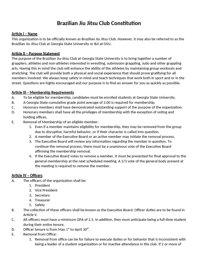 BJJ Club Constitution 2024 | PDF | Brazilian Jiu Jitsu | Grappling