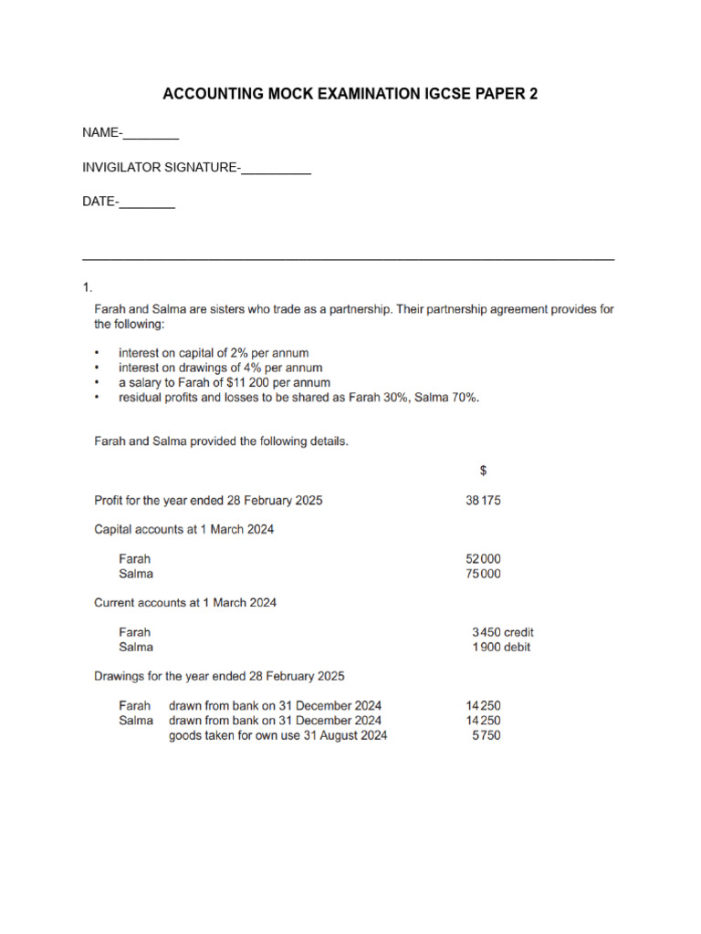 IGCSE Accounting Mock Exam Paper 2 | PDF