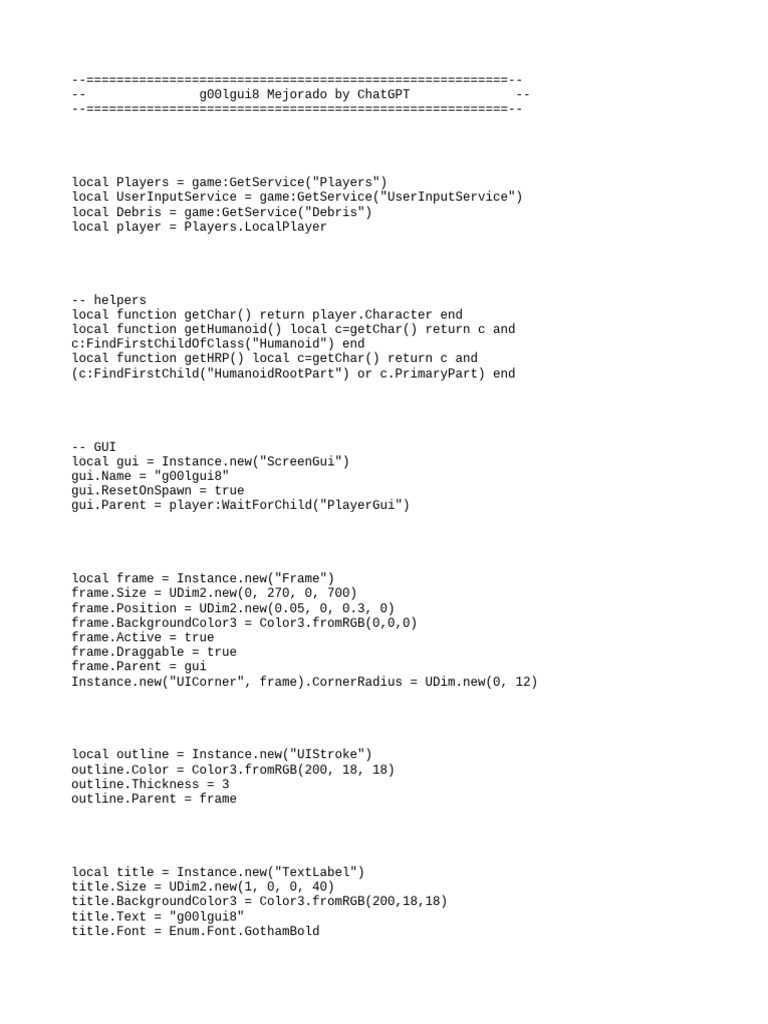 g00lgui8: Roblox GUI Script Features | PDF
