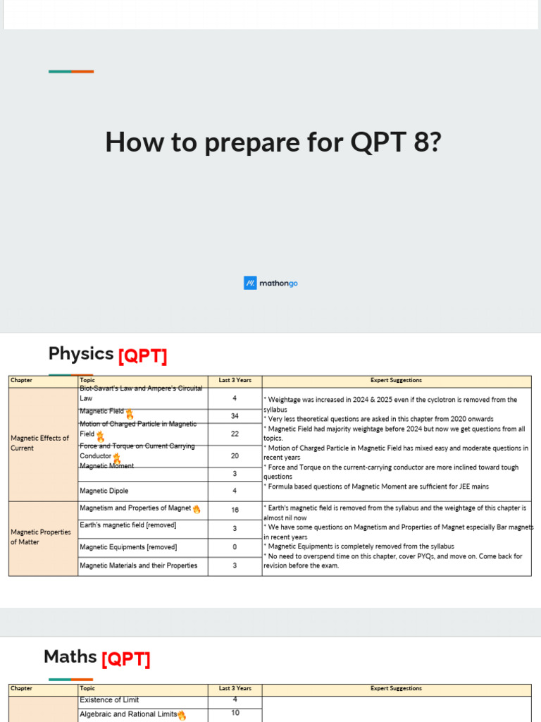 QPT 8 Preparation Guide for Physics, Maths, Chemistry | PDF ...