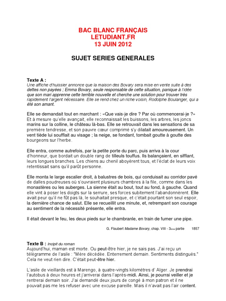 BACBLANCFRANÇAISGENERAL  L'Idiot  Romans