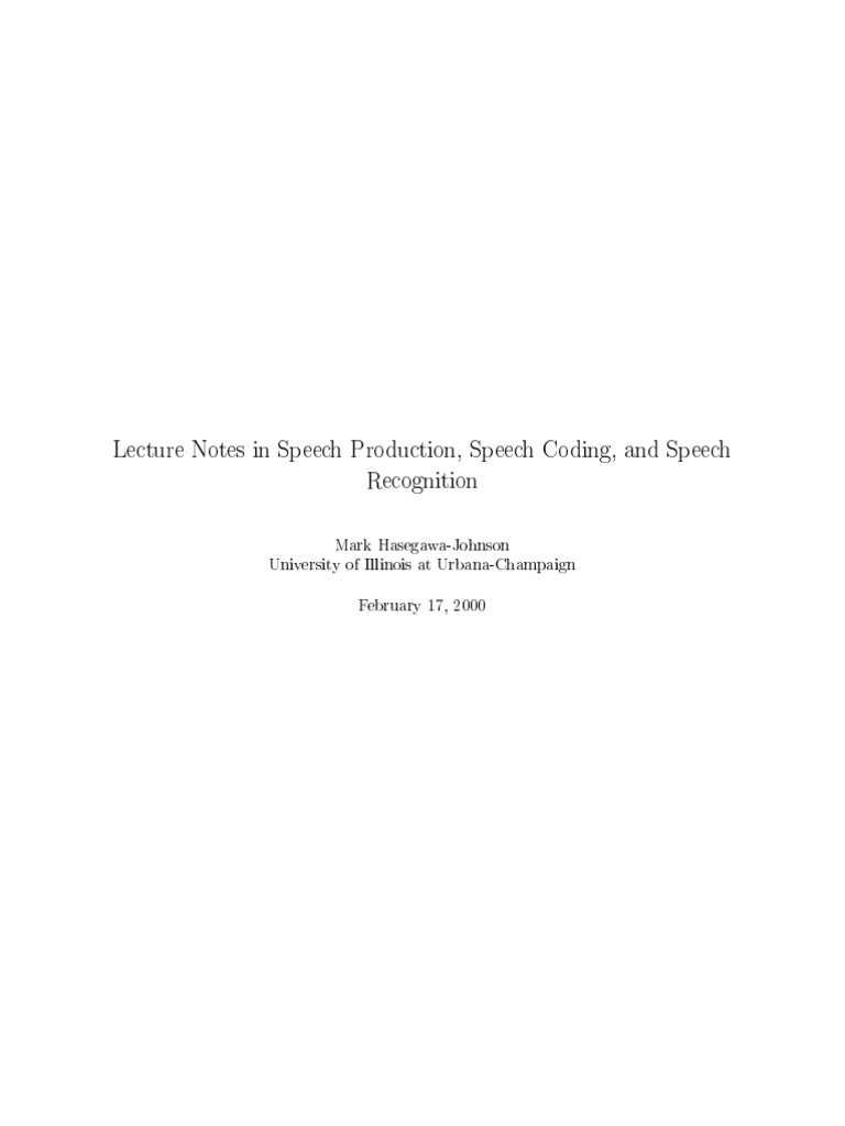 Speech Recognition Lecture Notes | PDF | Speech Recognition | Normal ...