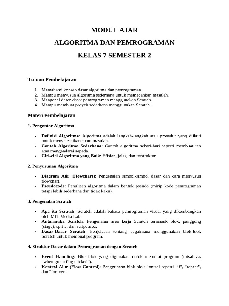 Algoritma dan Pemrograman Scratch Kelas 7 | PDF