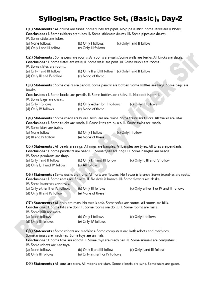 Basic Syllogism Practice Set Day 2 | PDF
