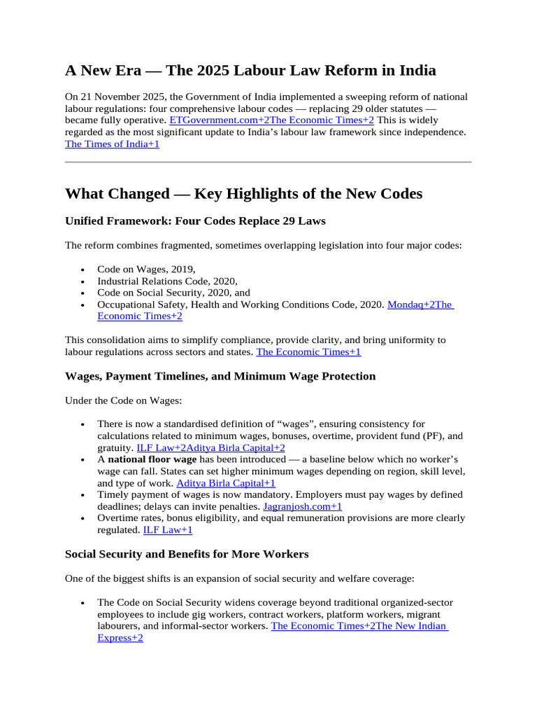 The 2025 Labour Law Reform in India | PDF | Employment | Labour Law