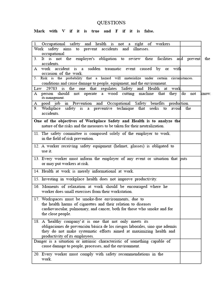 Evaluation and Responses Safety and Health at Work | PDF | Occupational ...