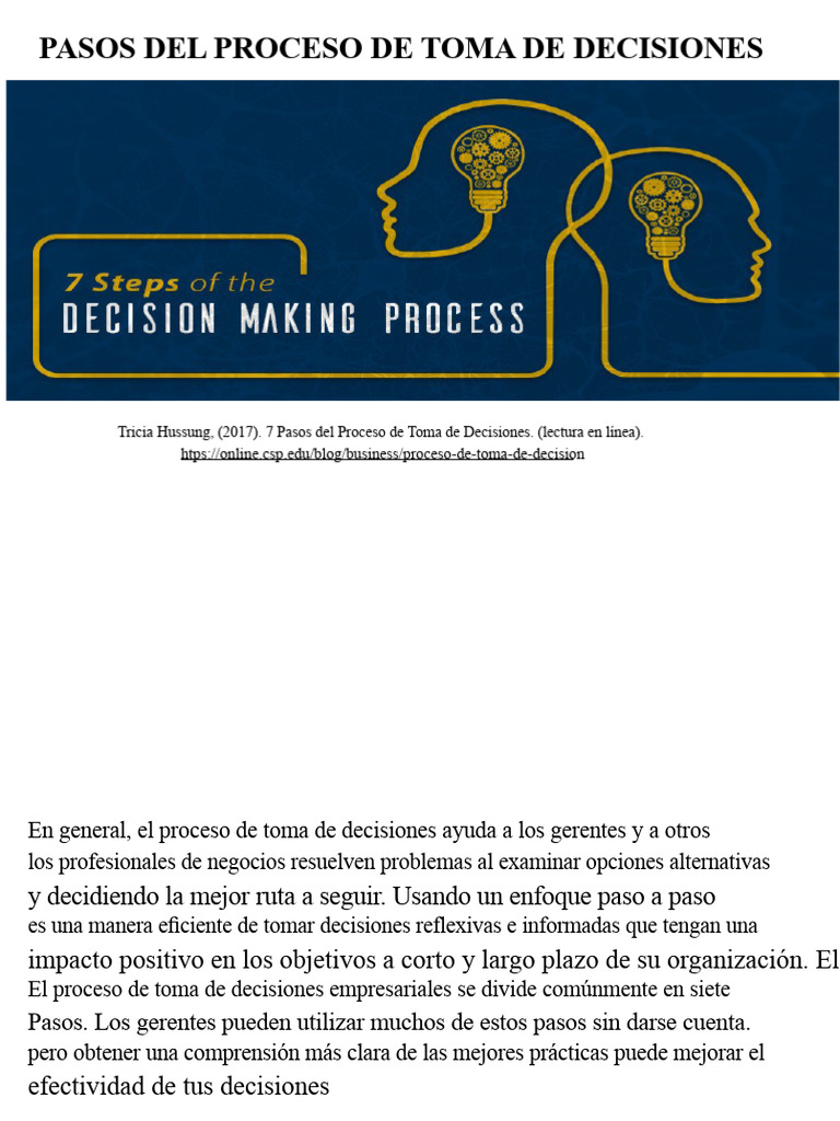 7 Pasos para Tomar Decisiones Efectivas | PDF | Toma de decisiones ...