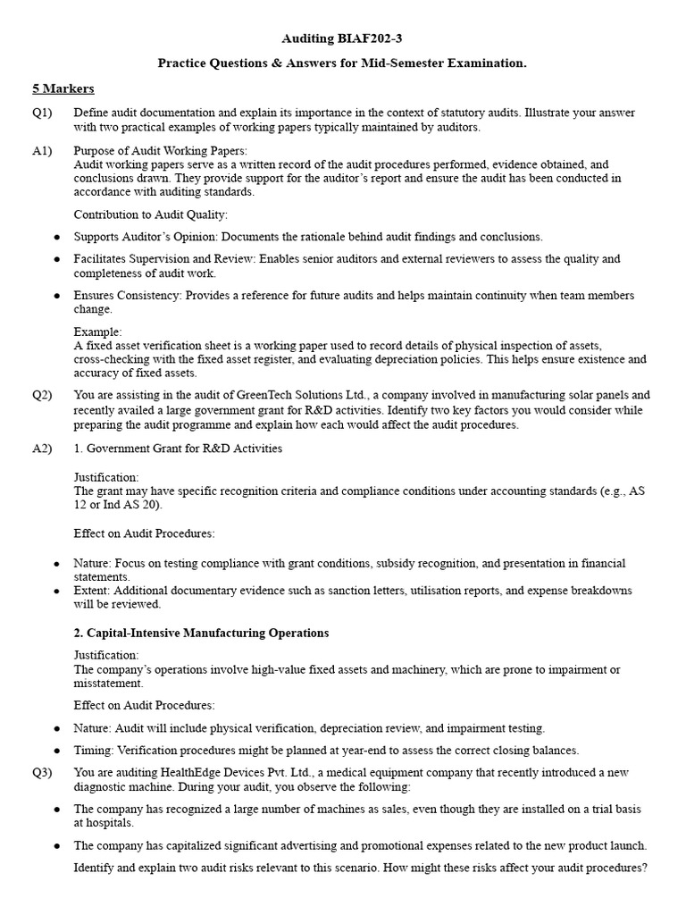 Audit Q&A.docx | PDF | Audit | Regulatory Compliance