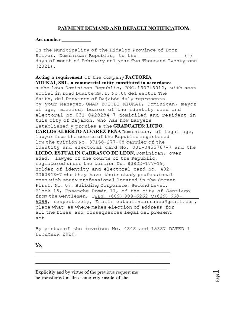 Model of Payment Notification and Default Notice | PDF | Justice ...