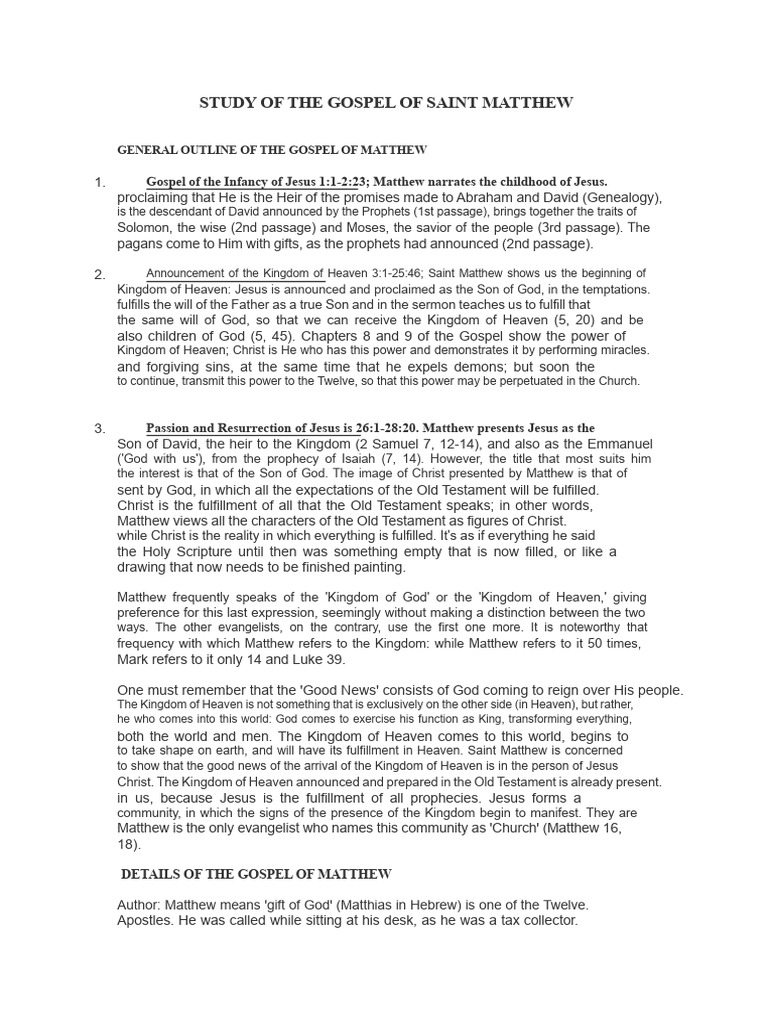 Overview of the Gospel of Matthew | PDF | Gospel Of Matthew | Jesus