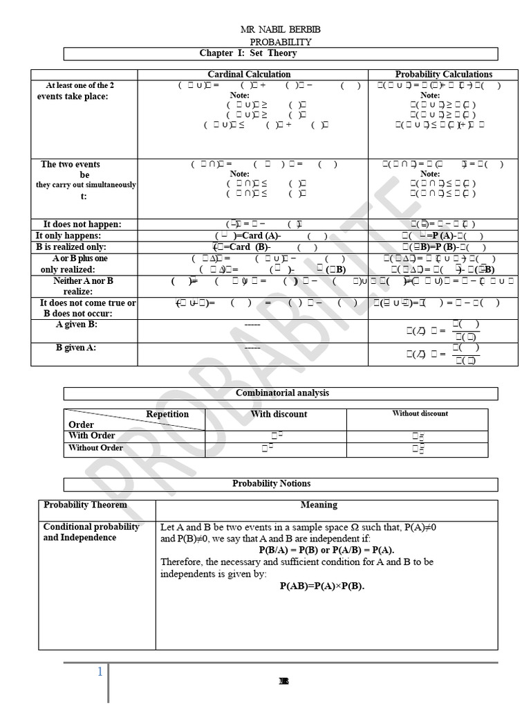 Probability Theory and Calculations Guide | PDF | Probability ...