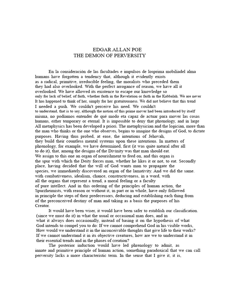 Poe's Exploration of Human Perversity | PDF | Reason | Faith