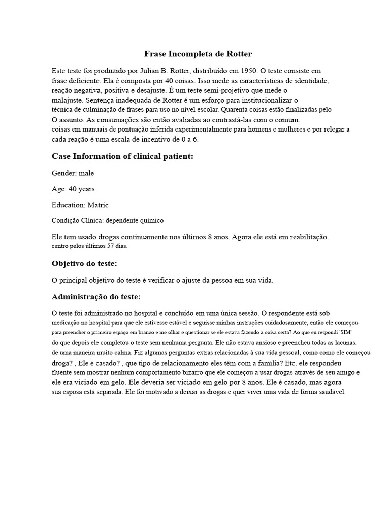 Teste de Frase Incompleta de Rotter | PDF | Família | Pensamento