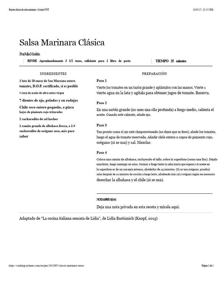 Receta Clásica de Salsa Marinara - NYT Cooking | PDF | Salsa | Cocinando