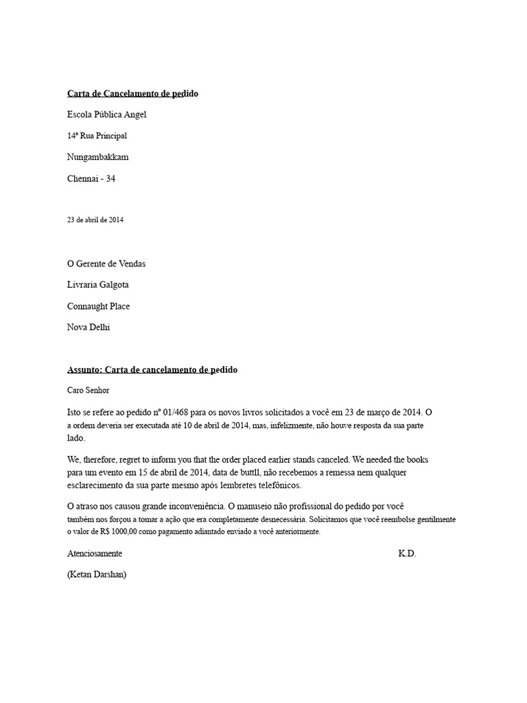 Cartas De Cancelamento E Consulta De Servi os PDF
