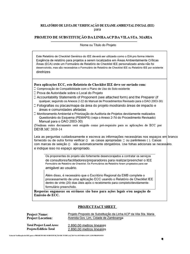Checklist IEE para Substituição de Tubulação | PDF | Erosão | Desperdício
