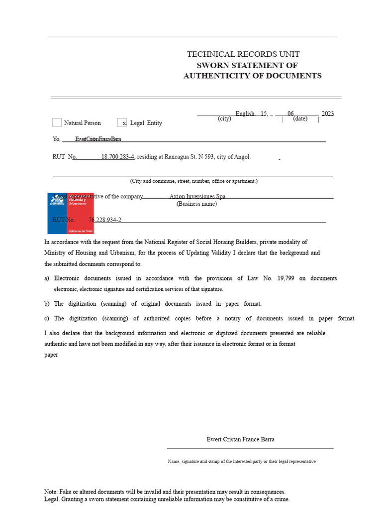 Affidavit of Authenticity of Documents | PDF