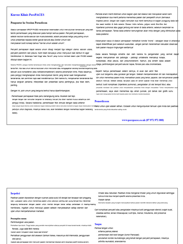 Teknik Pemeriksaan Pernapasan PACES | PDF