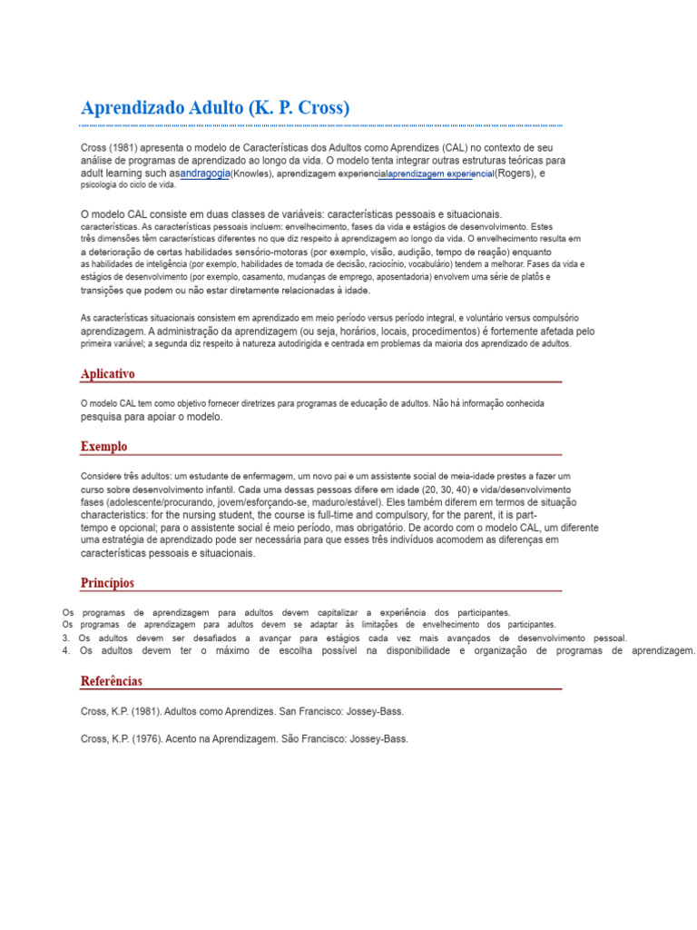 Modelo CAL no Aprendizado de Adultos | PDF | Aprendizado | Envelhecimento