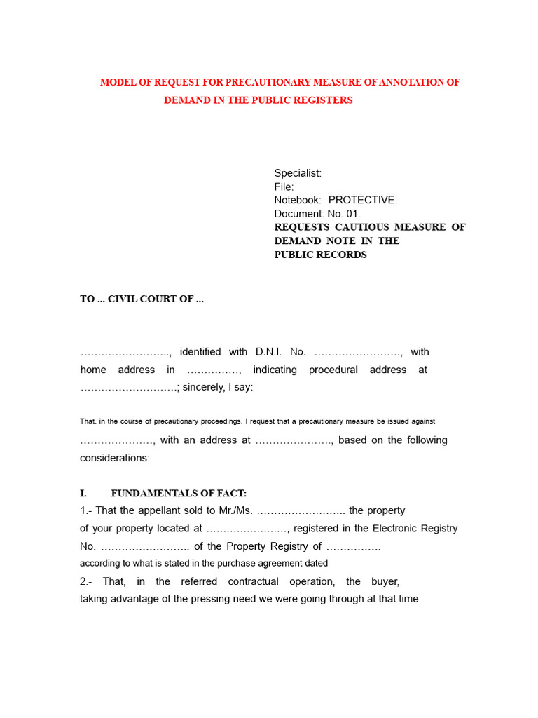 Request for Precautionary Measure in Property Case | PDF | Lawsuit ...