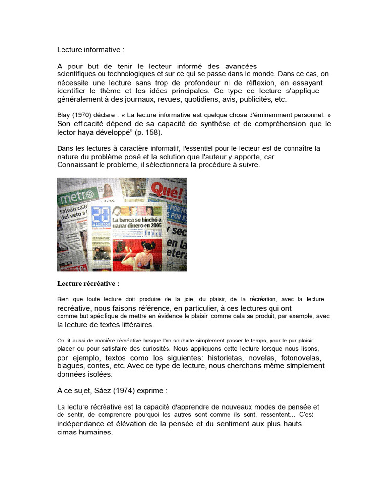Types de lecture : informative et récréative | PDF | Apprentissage ...
