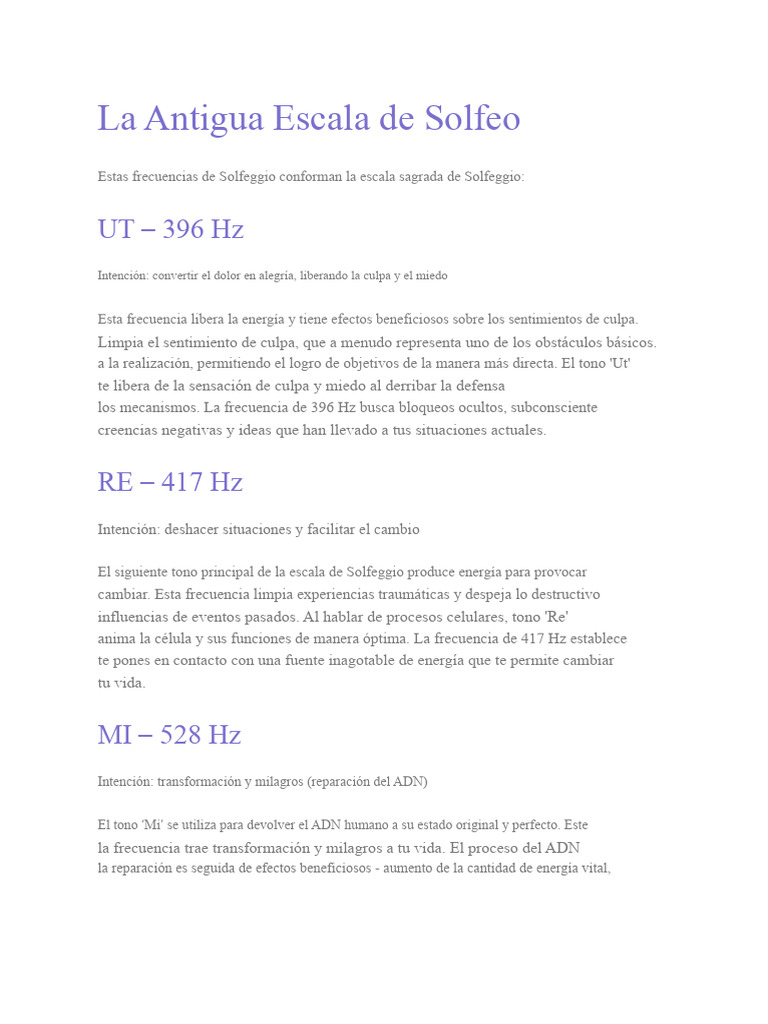 Frecuencias de la Escala de Solfeggio | PDF | Frecuencia | Hertz