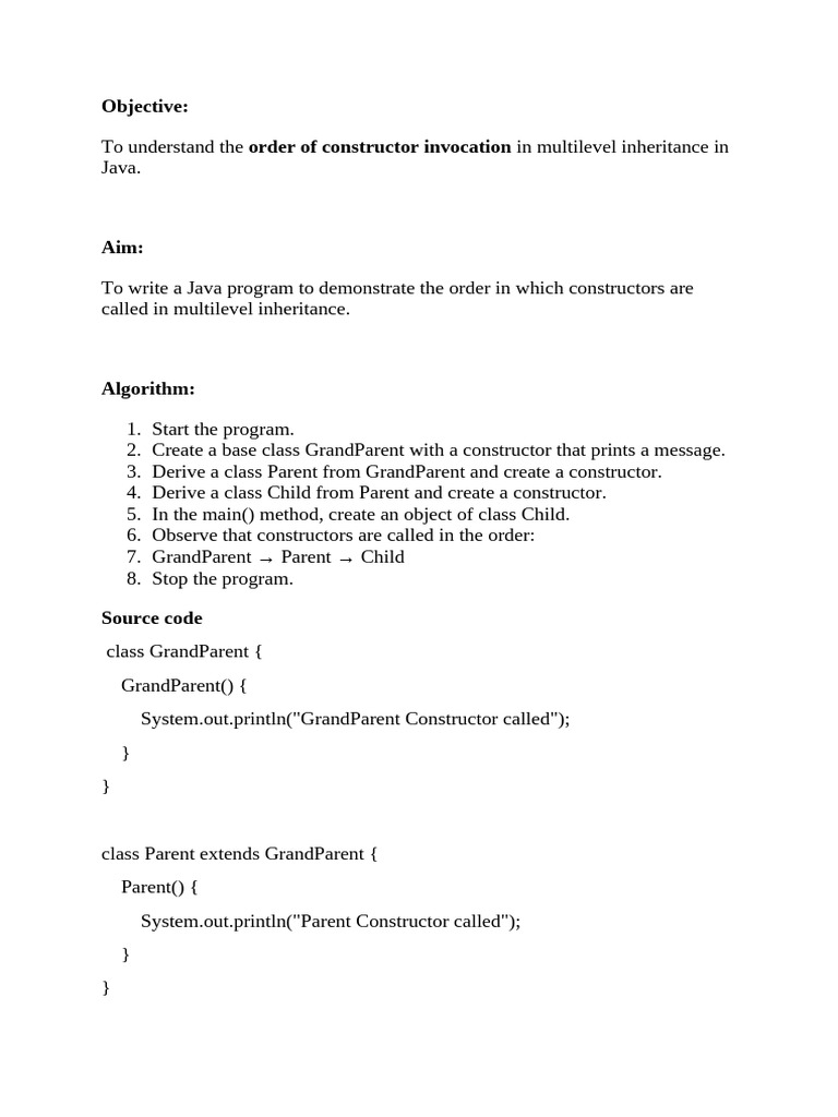 Objective: Order of Constructor Invocation | PDF