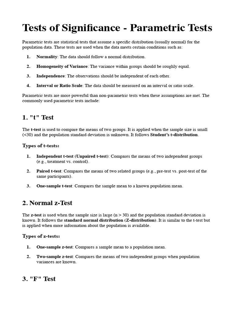 Understanding Parametric Tests in Statistics | PDF | Analysis Of ...