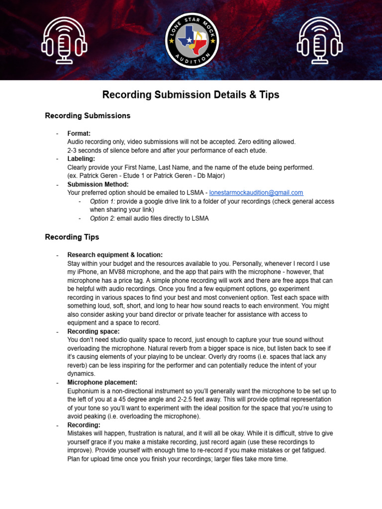 Recording Submission Guidelines & Tips | PDF | Microphone | Sound ...