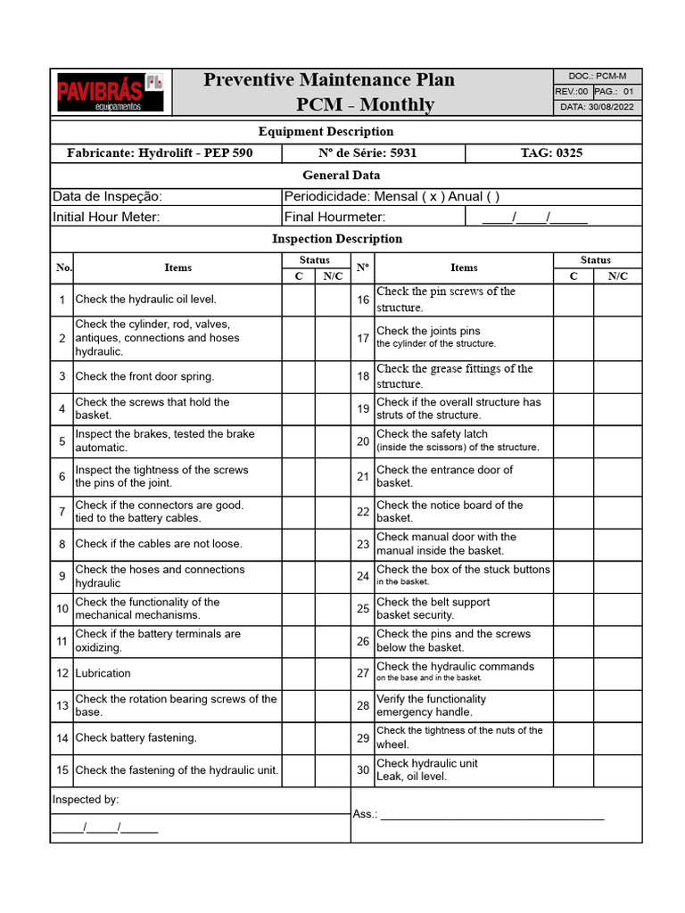 Monthly Preventive Maintenance Plan | PDF | Mechanical Engineering